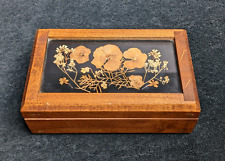 Vintage Handmade Jewelry Trinket Box - Real Flowers, Mirror, Faux Fur - 7.75