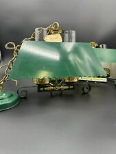 VTG MCM Underwriters Laboratories Hanging Green/Gold Light Fixtures Set Of Two picture