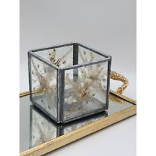 Vintage Candle Holder Glass Dried Flower Floral Boho Cube Box picture