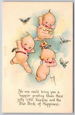 Rose O'Neill~Jolly Little Kewpies Fly With Blue Birds Of Happiness~Gibson Art picture