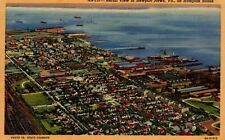 Virginia Aerial View of Newport News on Hampton Roads Vintage Linen Postcard  picture