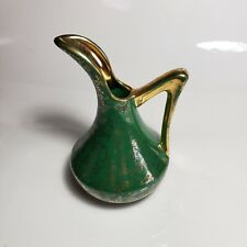 Vintage Guaranteed 22k Gold Green Floral Pitcher Creamer USA Pottery picture