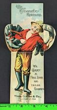 Vintage 1880's Candee's Rubber Boots Boy Big Head Die Cut Foldout Trade Card picture