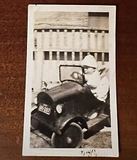 VTG 1931 Snapshot Photo Baby Beanie Hat Driving Pedal Car HUMOR CUTE picture
