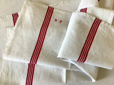 ONE Antique Vintage French Torchon Tea Kitchen Towel Red Stripe Mono BP picture