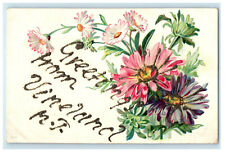 c1910s Greetings from Vineland New Jersey NJ Floral Antique Glittered Postcard picture