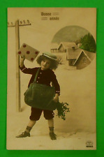 Young Boy Fur Velvet Cap Mails Holiday Card-Antique Real Photo French Postcard picture