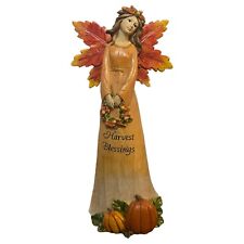 Harvest Blessings Autumn Angel Figurine Leaf Wings Pumpkins Thanksgiving Fall picture
