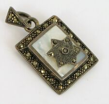 VINTAGE RELIGIOUS PENDANT JEWISH STAR OF DAVID MOTHER OF PEARL PENDANT MARCASITE picture