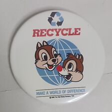 Vintage Walt Disney Button Pin Back 1989 Chip & Dale Recycle 80's picture