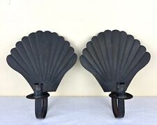 Pair Of Vintage Tin Fan Shaped Wall Taper Candle Sconces 10.25” Primitive Style picture