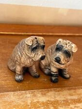 Vintage JS NY Marked Ceramic Sharpei Brown & Black Puppy Dog Ceramic Salt & Pepp picture