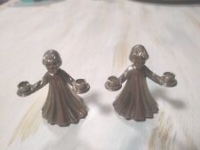 VINTAGE SILVERPLATE set of 2 GIRL OR BOY CHOIR CANDLE HOLDER MADE IN ITALY picture