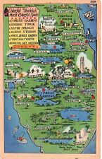 Linen Postcard ~ Florida, Tourists' Map of Attractions & Most Colorful Spots picture