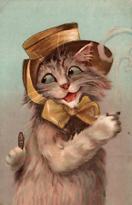 Boulanger Cat in Bonnet smoking Cigarette Vintage 1911 Postcard picture