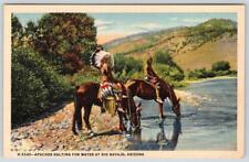 FRED HARVEY APACHES HALTING FOR WATER RIO NAVAJO ARIZONA VINTAGE LINEN POSTCARD picture