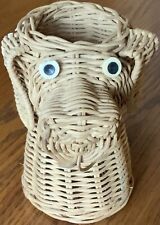 Vintage Small 1960s Style Weaved Wicker Dog Basket Pencil Holder MCM whimsical picture