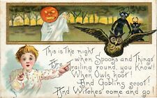 Postcard Halloween HB Griggs Goblins Owl JOL Ghost C-1910 Original picture