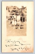 c1926 RPPC Lady Holds Cat by Tree Next to Lady in Hat VTG Postcard 1356 picture