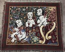 VTG Christmas Puppy Dog Tapestry Throw Woven Blanket Holiday Crown Crafts brand picture