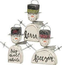 Primitives by Kathy Holiday Snowman Sitters Ornaments Vintage Inspired Set 3  picture