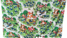 SMURFS Village Twin Fitted Flat Sheet Vintage 1983 Lawtex Cotton Polyester picture