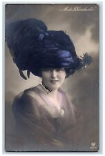 Pretty Woman Giant Feather Victorian Hat Studio Latvia RPPC Photo Postcard picture