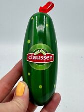 NEW CLAUSSEN Pickle Holiday Pickle Shaped Tin Ornament W/ Gummy Pickles No Box picture