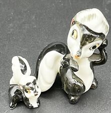 Pair Vintage Miniature Bone China Skunk Figurines Large & Small Forest Animals picture