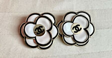 Chanel Vintage Stamped Camellia Metal Logo White Gold Buttons  32mm  Lot of 2 picture