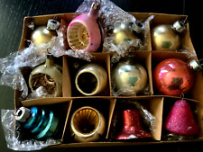 VTG 12 Small Glass + Bells Christmas Ornaments picture