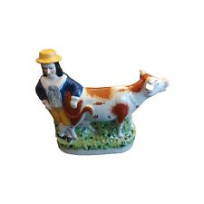 ANTIQUE STAFFORDSHIRE POTTERY FIGURE VICTORIAN STYLE BOY WITH COW EX COND. picture