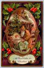Brown Robe Santa Claus with Baby Jesus~Holly~Antique PFB Christmas Postcard~k411 picture