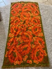 Vintage Fieldcrest Orange Green Floral With Fringe Cotton Bath Towel picture