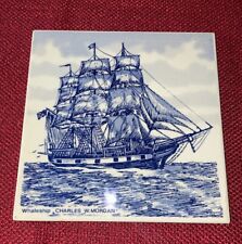 Vintage Whaleship Charles W Morgan Hand Painted Wall Art Hanging Tile picture