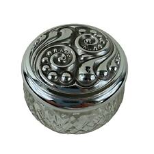 Avon Vintage Collectible Empty Glass Jar Silver Plate Embossed Lid Decorative picture