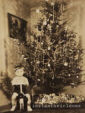 Vtg Found Photo Christmas Tree Tricycle Xmas village Identified Little Boy 1938 picture