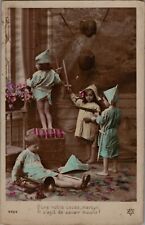 Victorian RPPC Postcard Children Playing with Swords Tinted c1910 picture