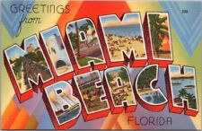 Vintage 1940s MIAMI BEACH, Florida Large Letter Postcard Tichnor Linen - Unused picture