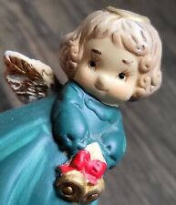 Vintage | Bisque | Porcelain  Cherub Angel | Bell | Figurine | Green picture