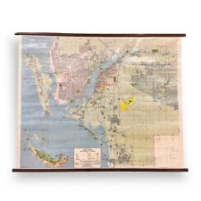 Vintage Wall Map of Fort Meyers Florida 1986 Giant Size 57x71 on Wooden Hangar picture