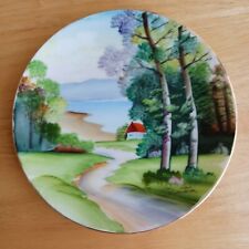 Wall Plate Japan Japanese Artist Signed Hand Painted Landscape Gold Rim Vintage picture