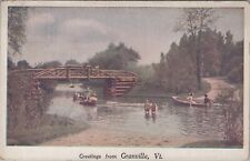 Granville, VT: 1922 Bridge, Canoes - Vintage Vermont Greetings Postcard picture