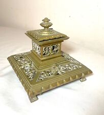 antique ornate 19th century Victorian gilt bronze brass desk inkwell stand . picture