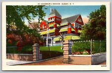 Governors Manson Albany New York Entrance Historic NY Linen Vintage UNP Postcard picture