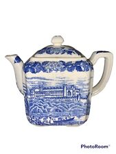 Vintage Square Tavern Blue Delft Style Floral Ceramic Teapot READ picture