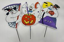 VTG 90s Jack O Lantern Ghost Yard Art Impact Plastic Halloween Signs Set Of 3 picture