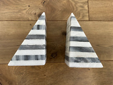 West Elm Marble Angle Pyramid Striped Bookends Handcrafted A Pair picture