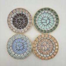 Vintage Mosaic Tile Metal Wrapped Ashtray Trinket Dish Set of 4 Made in Japan picture