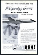 1957 BOAC B.O.A.C Britannia plane art UK vintage print ad picture